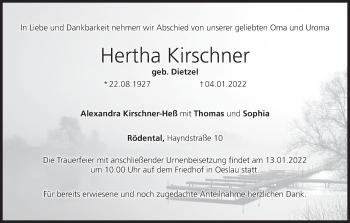 Anzeige von Hertha Kirschner von MGO