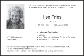 Anzeige von Ilse Fries von MGO