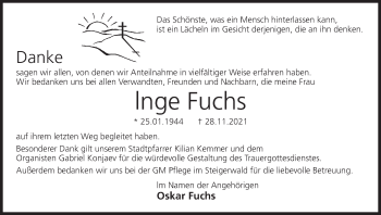 Anzeige von Inge Fuchs von MGO