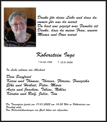 Anzeige von Inge Koberstein von MGO