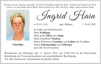 Anzeige von Ingrid Hain von MGO