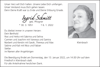 Anzeige von Ingrid Schmitt von MGO