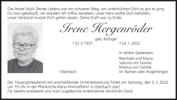 Anzeige von Irene Hergenröder von MGO