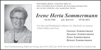 Anzeige von Irene Herta Sommermann von MGO