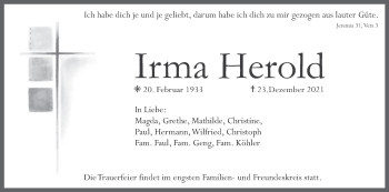 Anzeige von Irma Herold von MGO