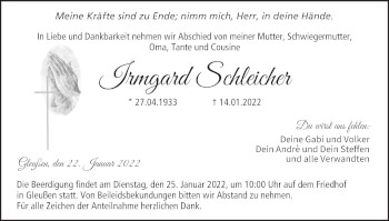 Anzeige von Irmgard Schleicher von MGO
