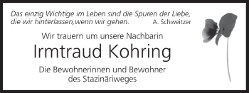 Anzeige von Irmtraud Kohring von MGO