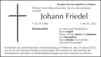 Anzeige von Johann Friedel von MGO