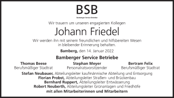 Anzeige von Johann Friedel von MGO