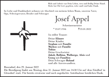 Anzeige von Josef Appel von MGO