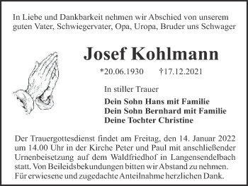 Anzeige von Josef Kohlmann von MGO