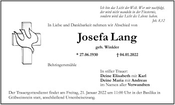 Anzeige von Josefa Lang von MGO