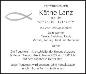 Anzeige von Käthe Lanz von MGO