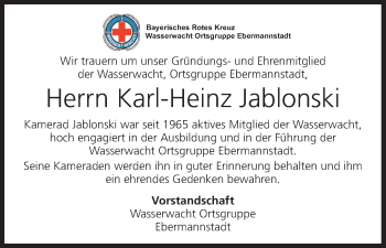 Anzeige von Karl-Heinz Jablonski von MGO