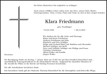 Anzeige von Klara Friedmann von MGO