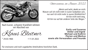 Anzeige von Klaus Bleitner von MGO