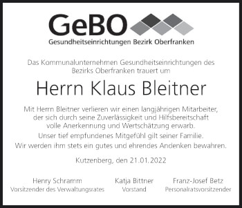 Anzeige von Klaus Bleitner von MGO