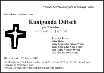 Anzeige von Kunigunda Dütsch von MGO