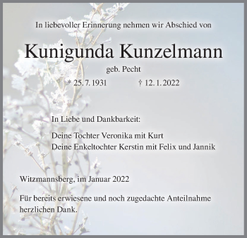 Anzeige von Kunigunda Kunzelmann von MGO
