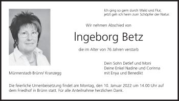 Anzeige von lngeborg Betz von MGO