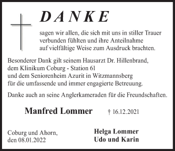 Anzeige von Manfred Lommer von MGO