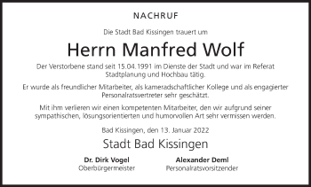 Anzeige von Manfred Wolf von MGO