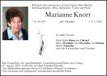 Anzeige von Marianne Knorr von MGO