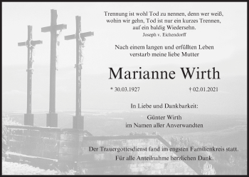 Anzeige von Marianne Wirth von MGO