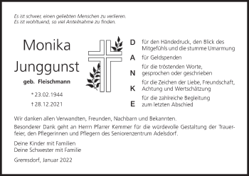 Anzeige von Monika Junggunst von MGO