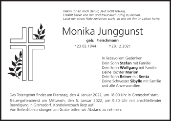 Anzeige von Monika Junggunst von MGO