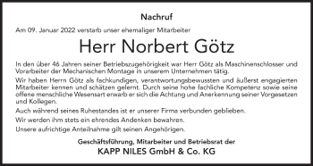 Anzeige von Norbert Götz von MGO