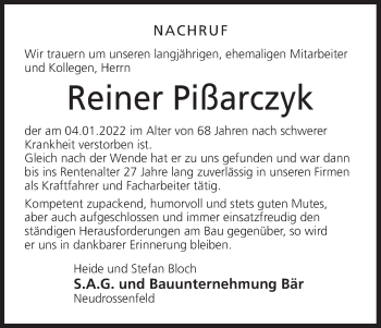 Anzeige von Reiner Pißarczyk von MGO