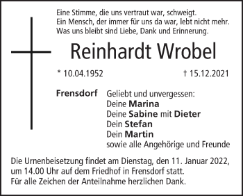 Anzeige von Reinhardt Wrobel von MGO