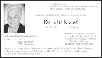 Anzeige von Renate Kiesel von MGO