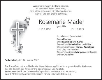 Anzeige von Rosemarie Mader von MGO