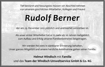 Anzeige von Rudolf Berner von MGO
