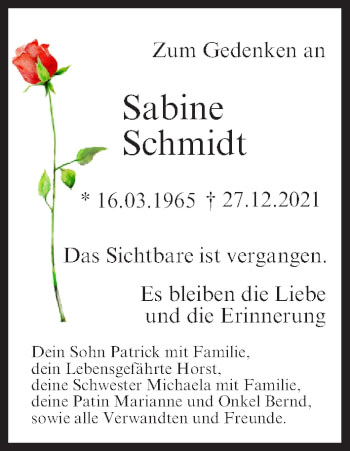 Anzeige von Sabine Schmidt von MGO
