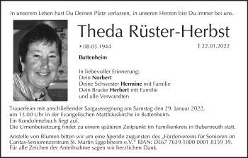 Anzeige von Theda Rüster-Herbst von MGO