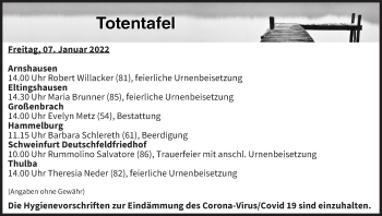 Anzeige von Totentafel vom 06.01.2022 von MGO