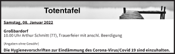 Anzeige von Totentafel vom 08.01.2022 von MGO