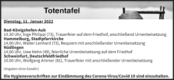 Anzeige von Totentafel vom 11.01.2022 von MGO