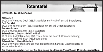 Anzeige von Totentafel vom 12.01.2022 von MGO