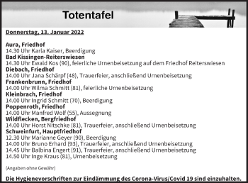 Anzeige von Totentafel vom 13.01.2022 von MGO