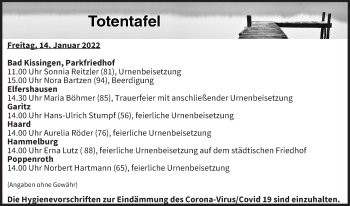 Anzeige von Totentafel vom 14.01.2022 von MGO
