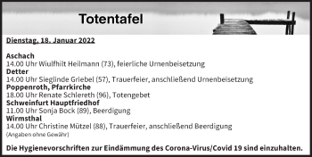 Anzeige von Totentafel vom 18.01.2022 von MGO