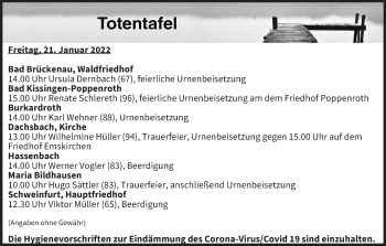 Anzeige von Totentafel vom 21.01.2022 von MGO