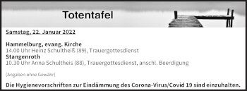 Anzeige von Totentafel vom 22.01.2022 von MGO