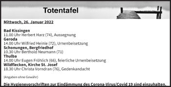 Anzeige von Totentafel vom 26.01.2022 von MGO