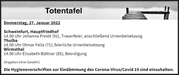 Anzeige von Totentafel vom 27.01.2022 von MGO