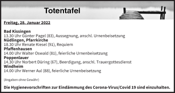 Anzeige von Totentafel vom 28.01.2022 von MGO